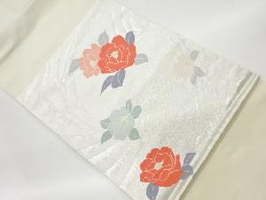 リサイクル　曲線に椿模様織出し名古屋帯